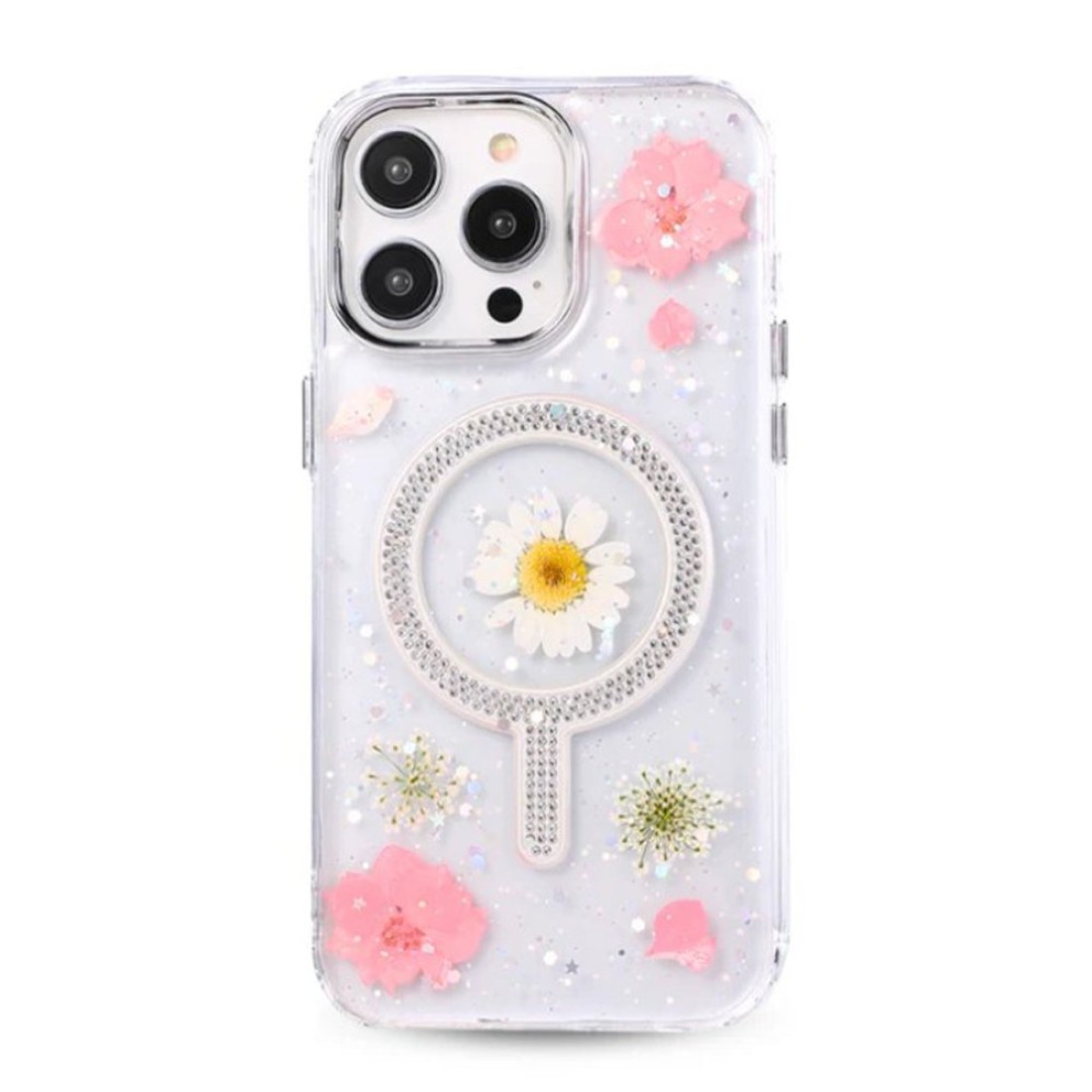 iPhone 14 Pro Flower Magsafe Kapak - Pembe