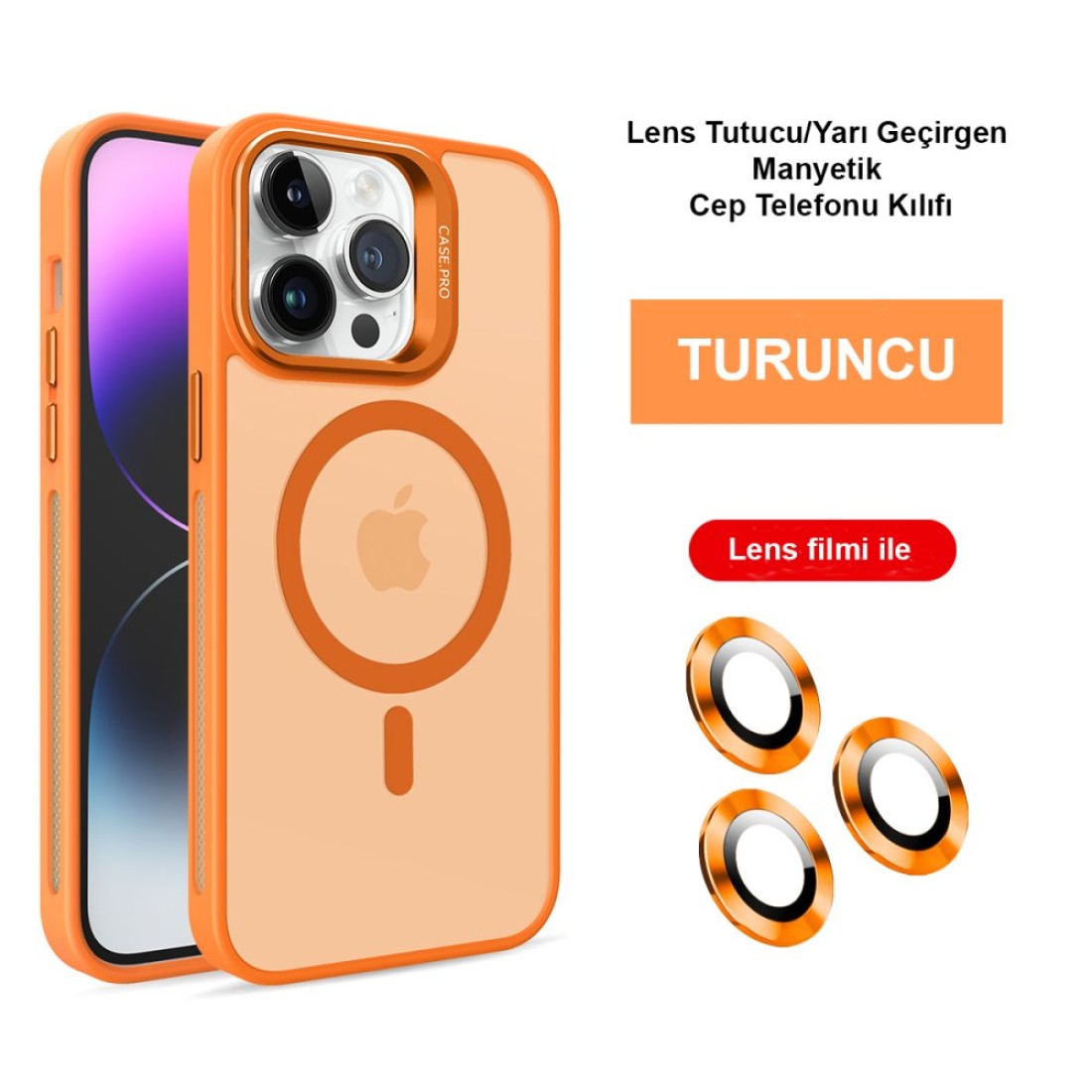 Joko iPhone 15 Pro Kılıf Flet Lens Magsafe Kapak - Turuncu