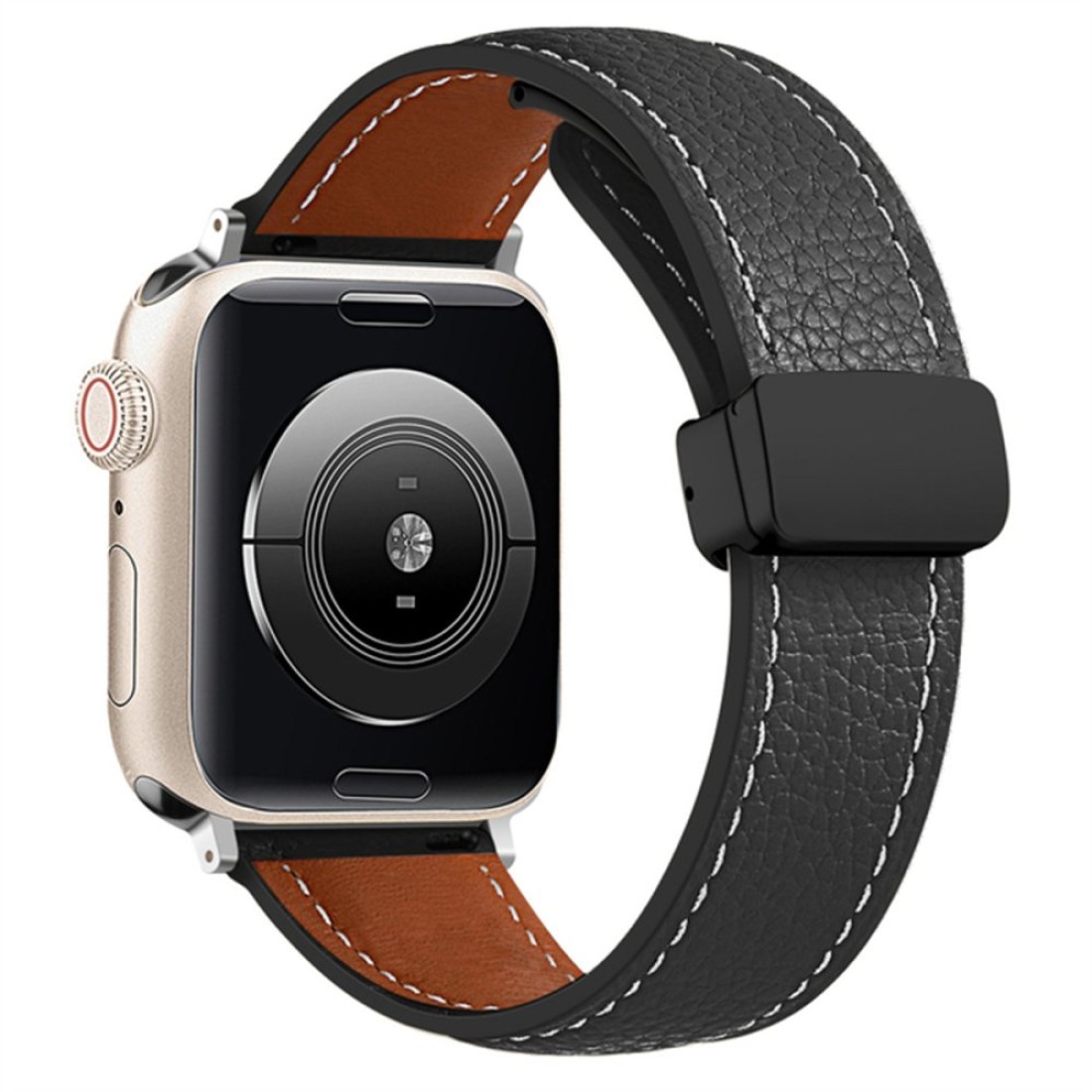 Apple Watch 38mm KR414 Daks Deri Kordon - Siyah