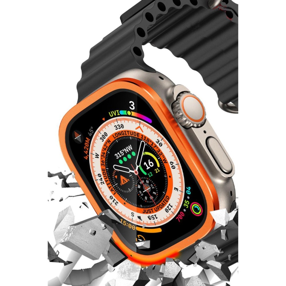 Apple Watch Ultra 49mm Alüminyum Kasa Cam Ekran Koruyucu - Siyah