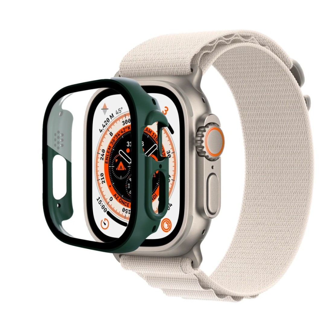 Apple Watch Ultra 49mm Desert Camlı Kasa Ekran Koruyucu - Koyu Yeşil