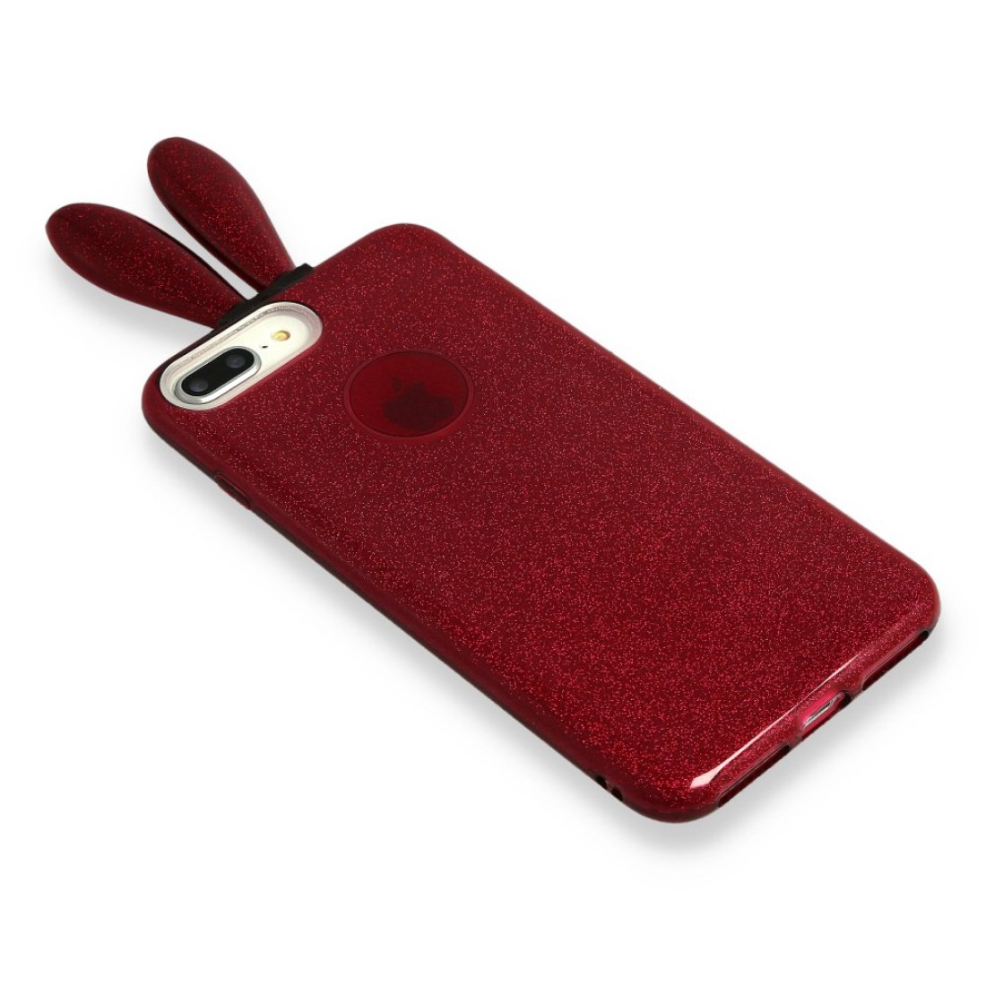 Apple iPhone X Kılıf Rabbit Simli Silikon - Bordo