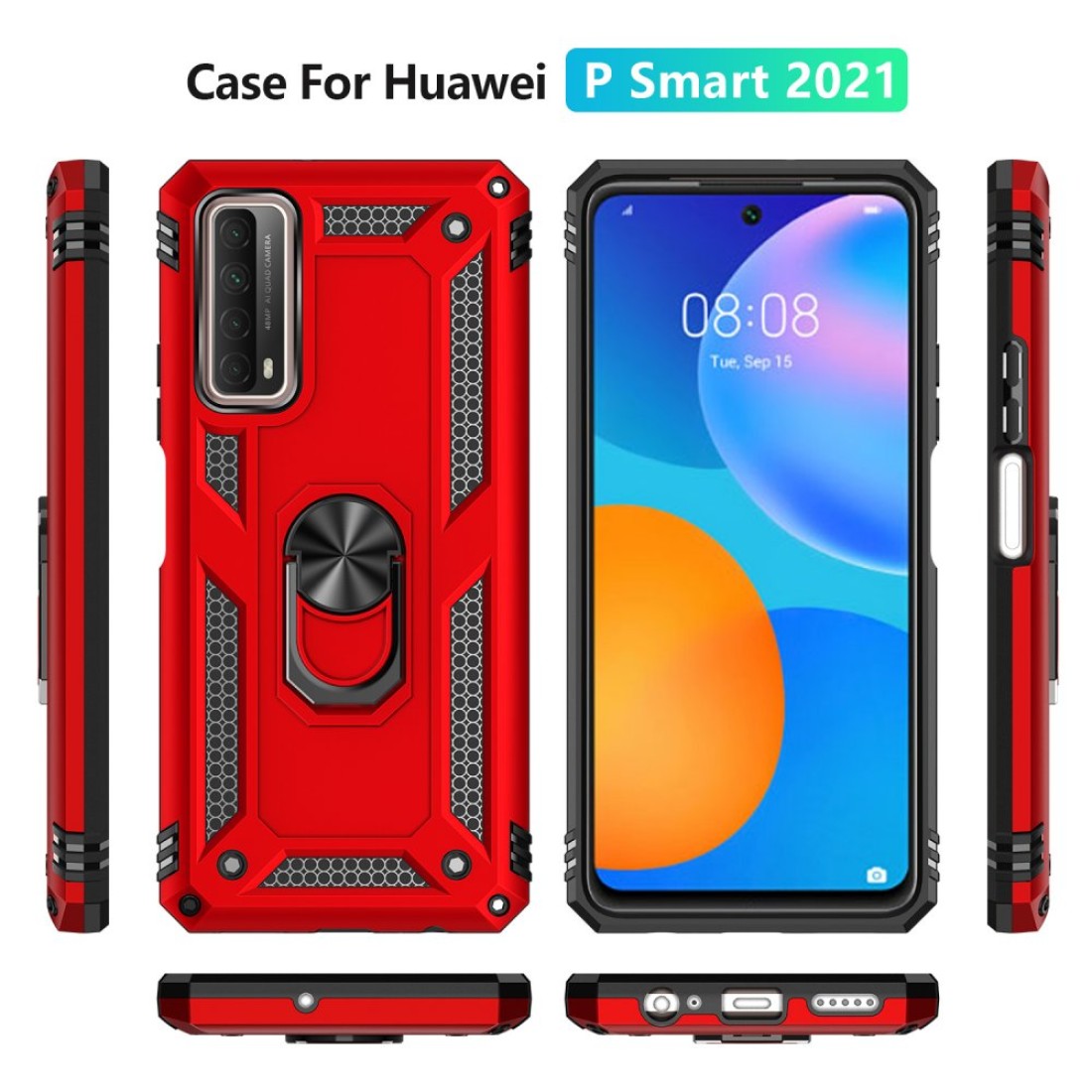 Huawei P Smart 2021 Kılıf Sofya Yüzüklü Silikon Kapak - Kırmızı