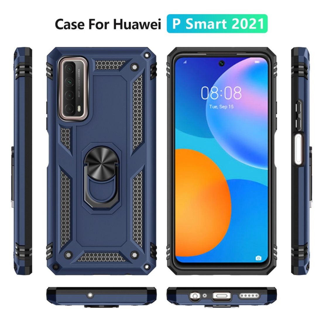 Huawei P Smart 2021 Kılıf Sofya Yüzüklü Silikon Kapak - Lacivert