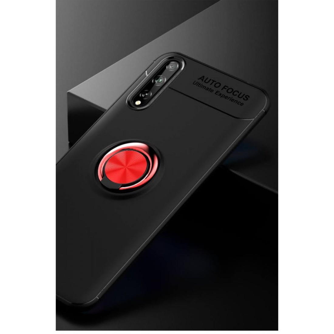 Huawei P Smart S Kılıf Range Yüzüklü Silikon - Siyah-Kırmızı
