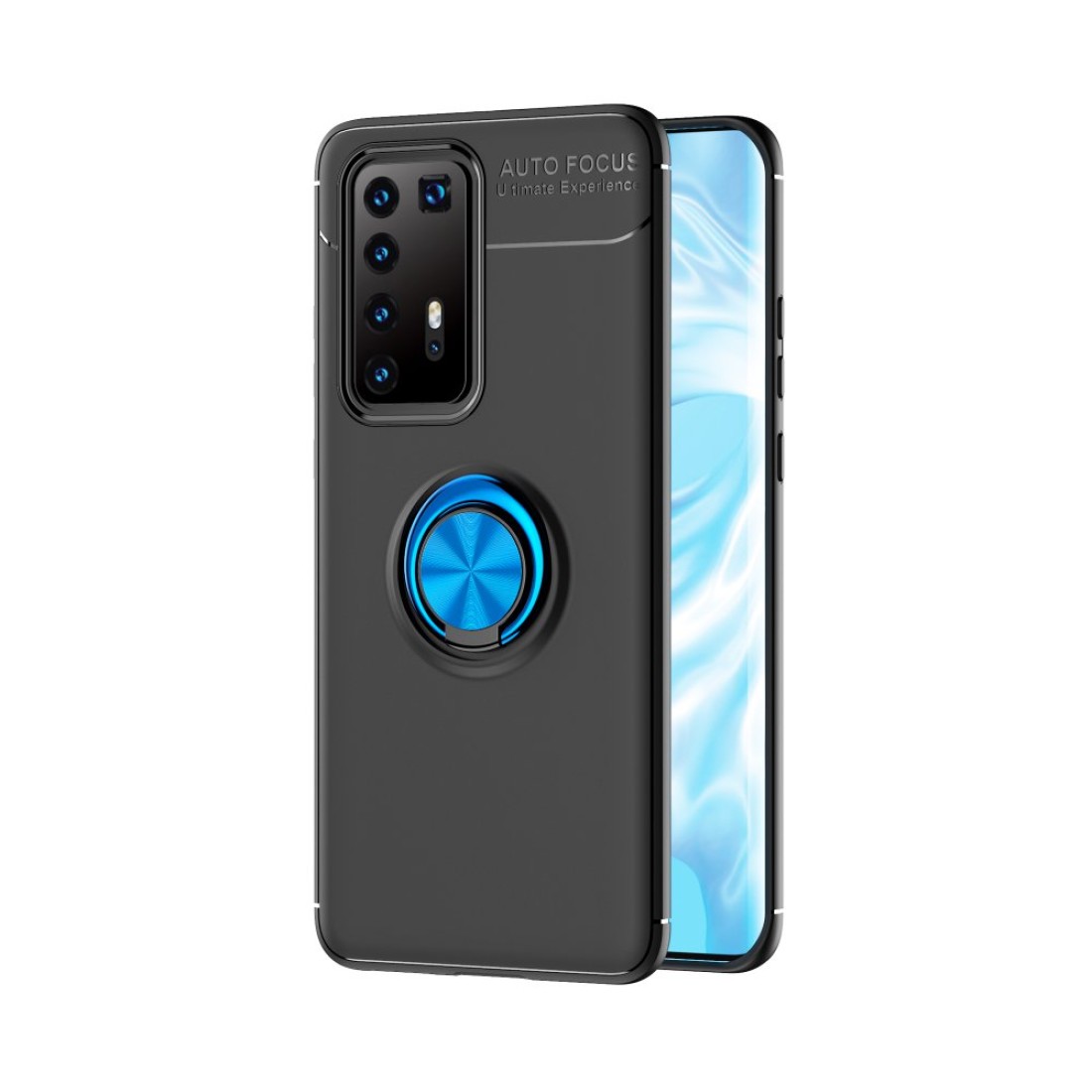 Huawei P40 Pro Kılıf Range Yüzüklü Silikon - Siyah-Mavi