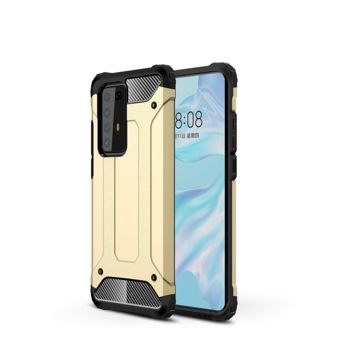 Huawei P40 Pro Kılıf Tank Silikon Kapak - Gold