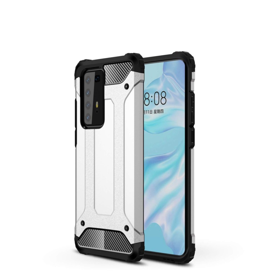 Huawei P40 Pro Kılıf Tank Silikon Kapak - Gümüş