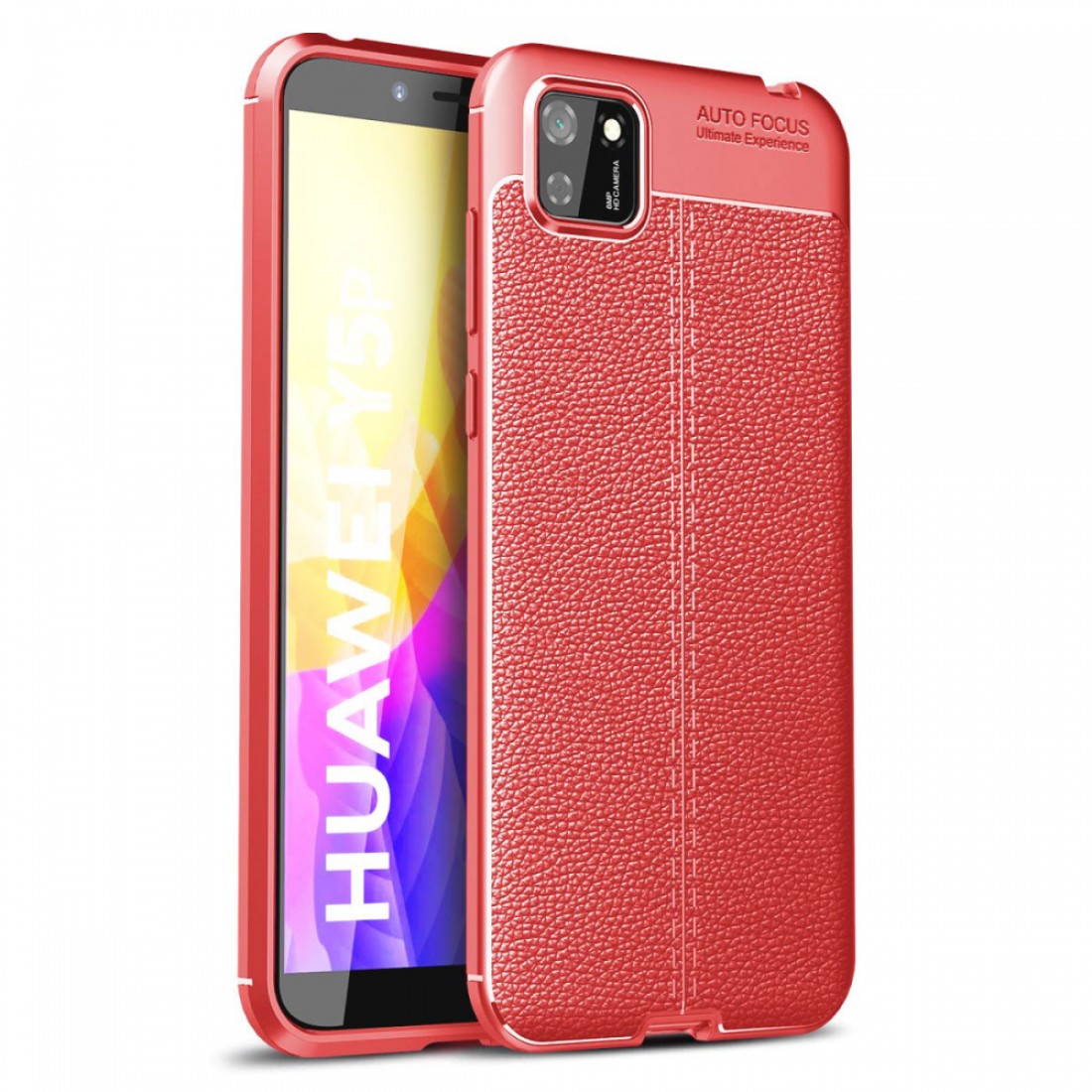 Huawei Y5P Kılıf Focus Derili Silikon - Kırmızı