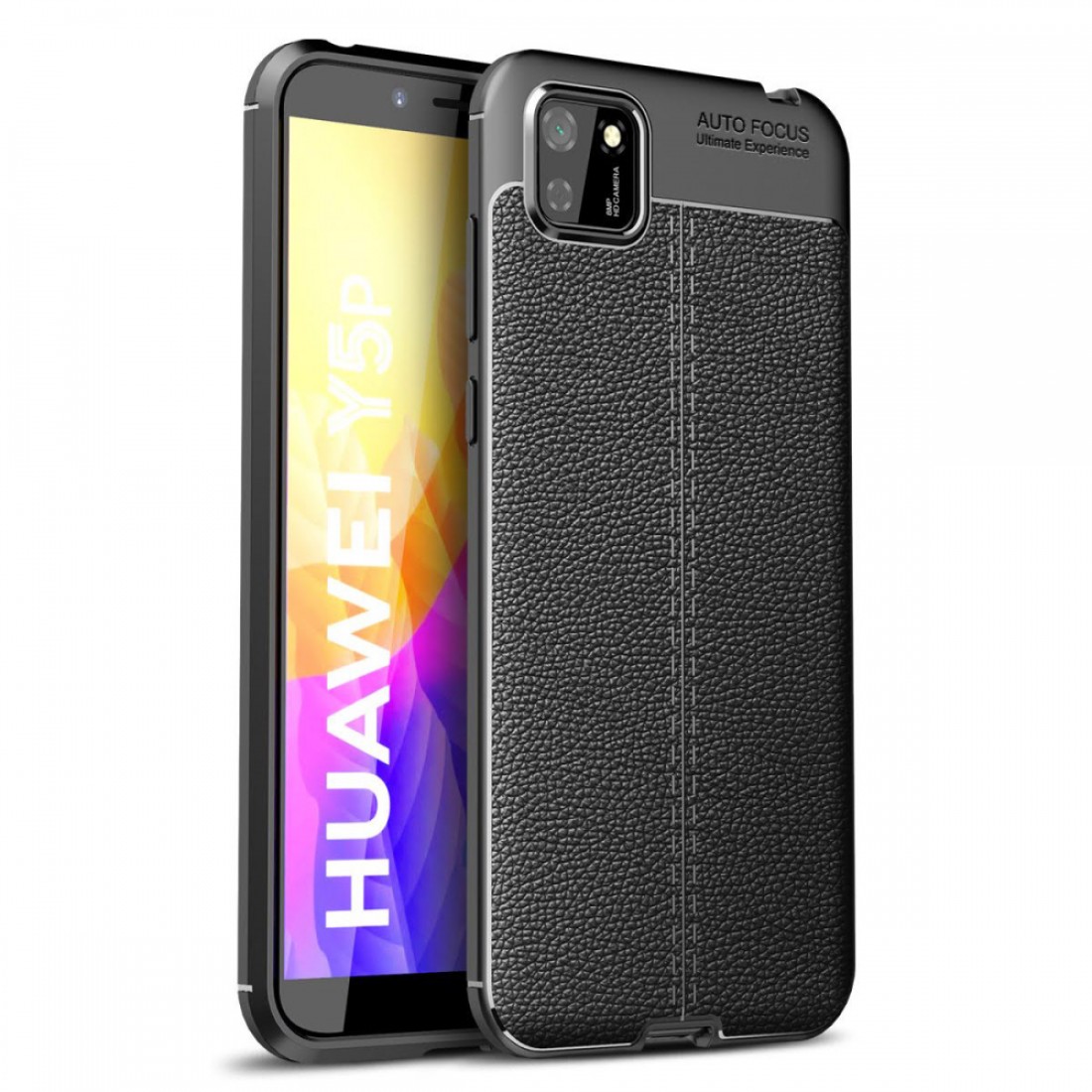 Huawei Y5P Kılıf Focus Derili Silikon - Siyah