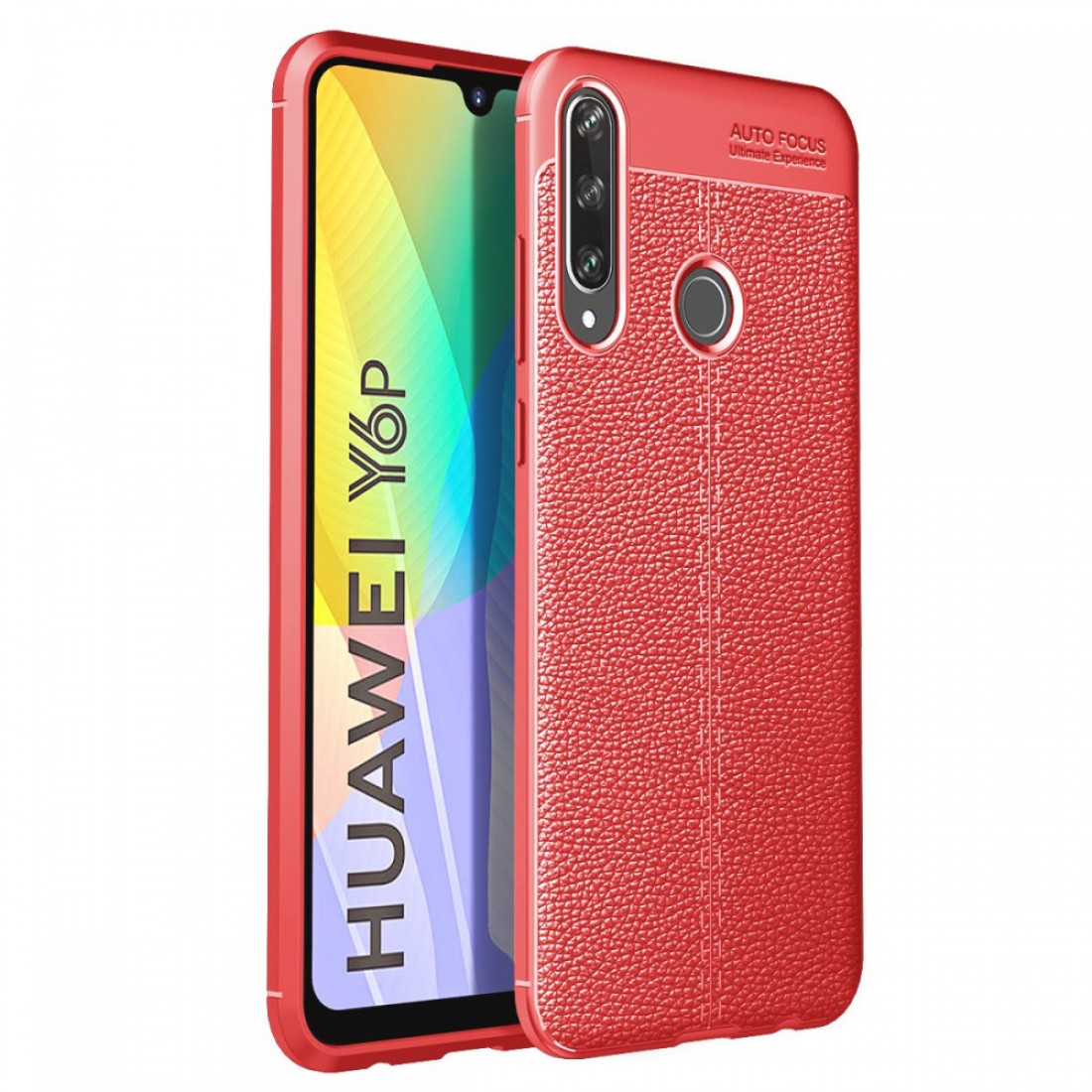 Huawei Y6P Kılıf Focus Derili Silikon - Kırmızı