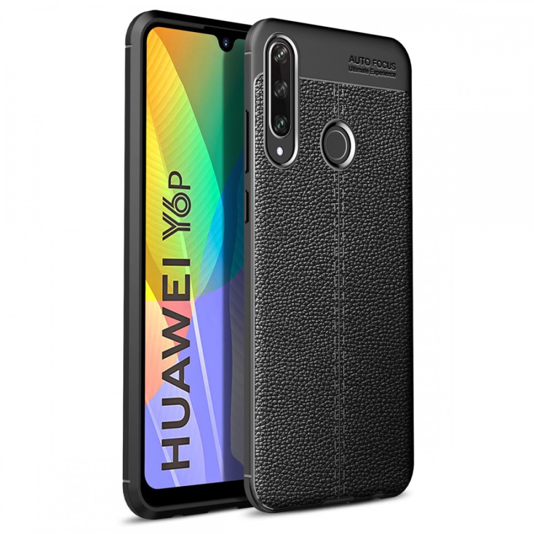 Huawei Y6P Kılıf Focus Derili Silikon - Siyah