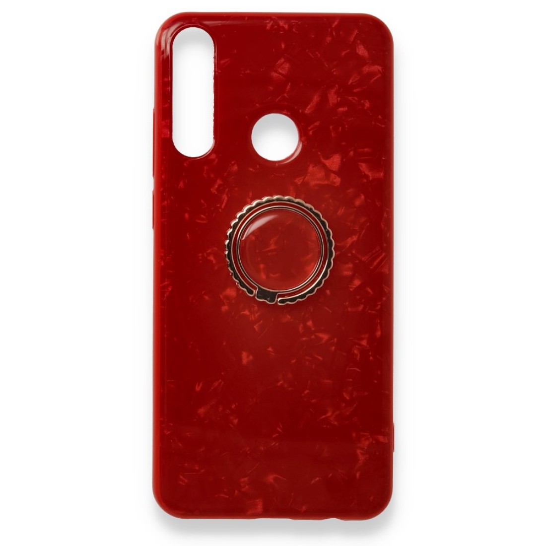 Huawei Y6P Kılıf Marble Yüzüklü Silikon - Kırmızı
