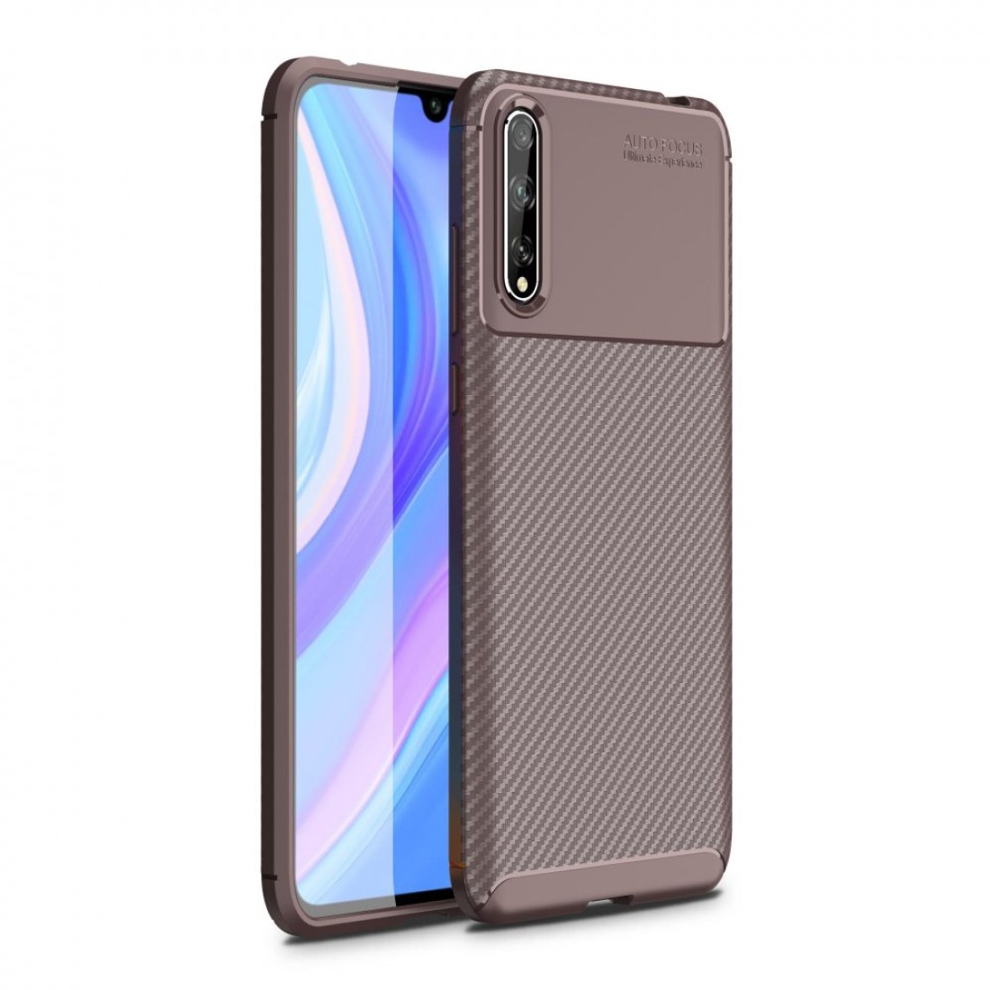 Huawei Y8P Kılıf Focus Karbon Silikon - Kahverengi