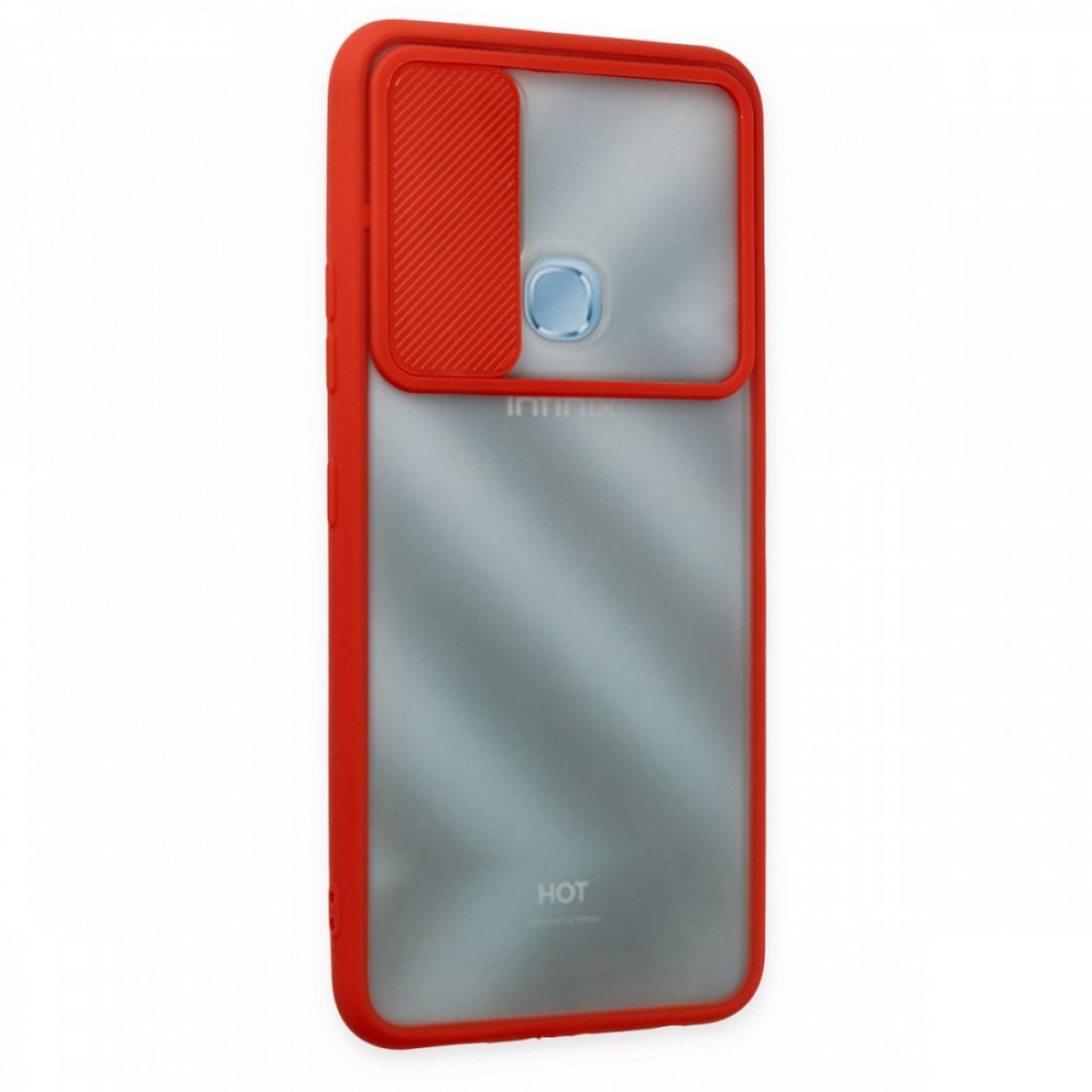 İnfinix Hot 10 Kılıf Palm Buzlu Kamera Sürgülü Silikon - Kırmızı