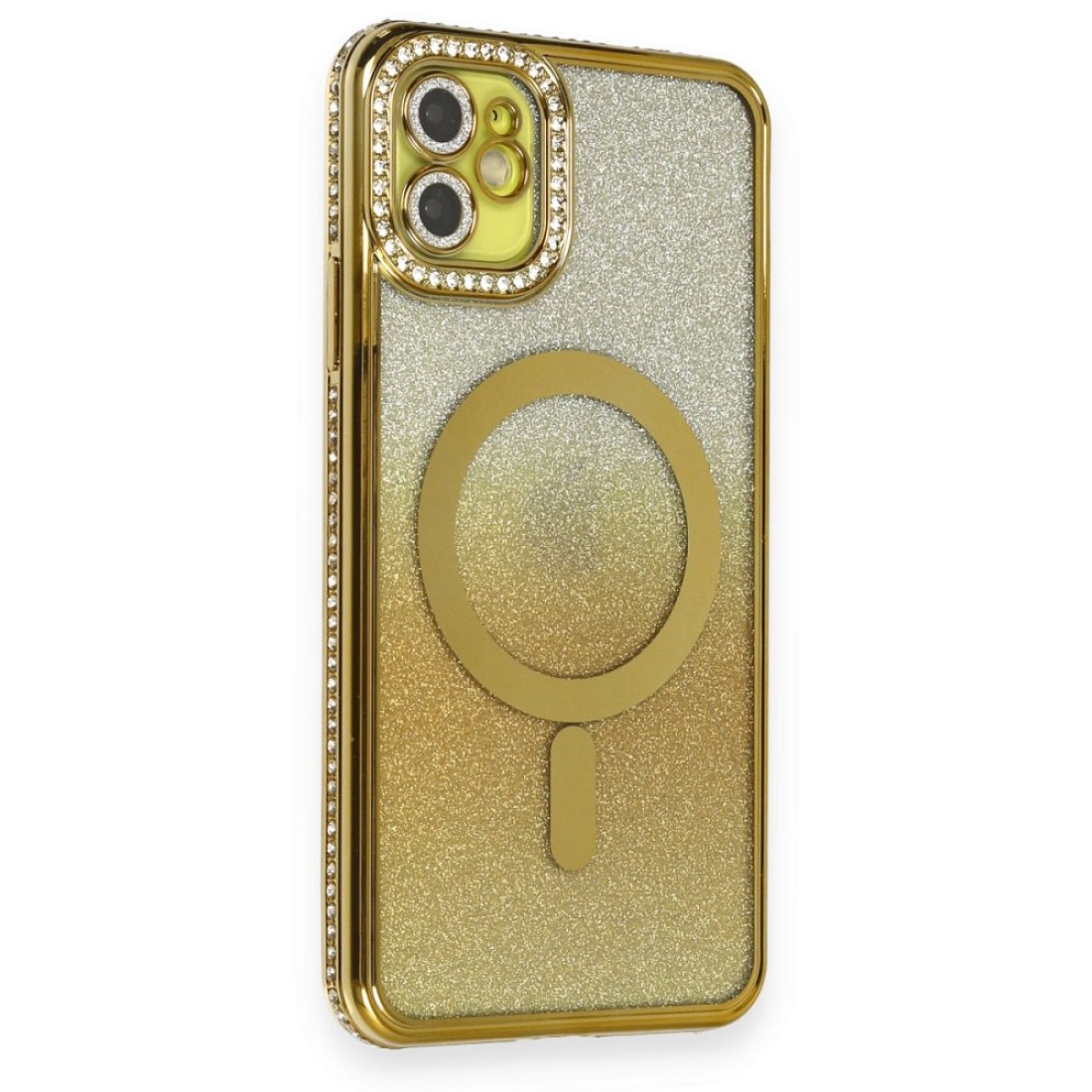 Apple iPhone 11 Kılıf Joke Simli Magneticsafe Kılıf - Gold