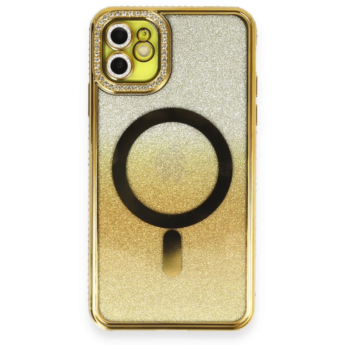 Apple iPhone 11 Kılıf Joke Simli Magneticsafe Kılıf - Gold