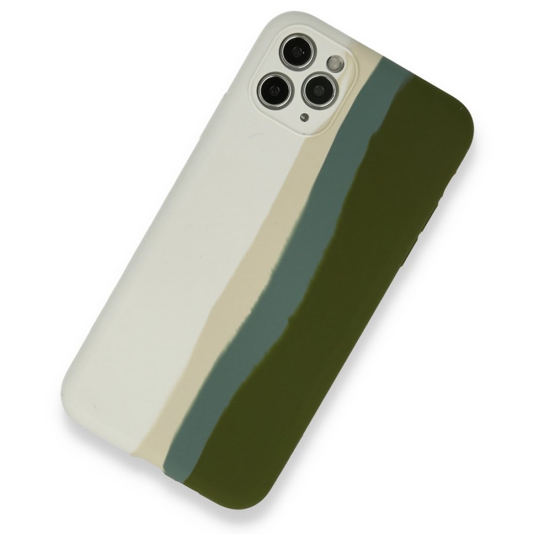 Apple iPhone 11 Pro Kılıf Ebruli Lansman Silikon - Beyaz-Yeşil