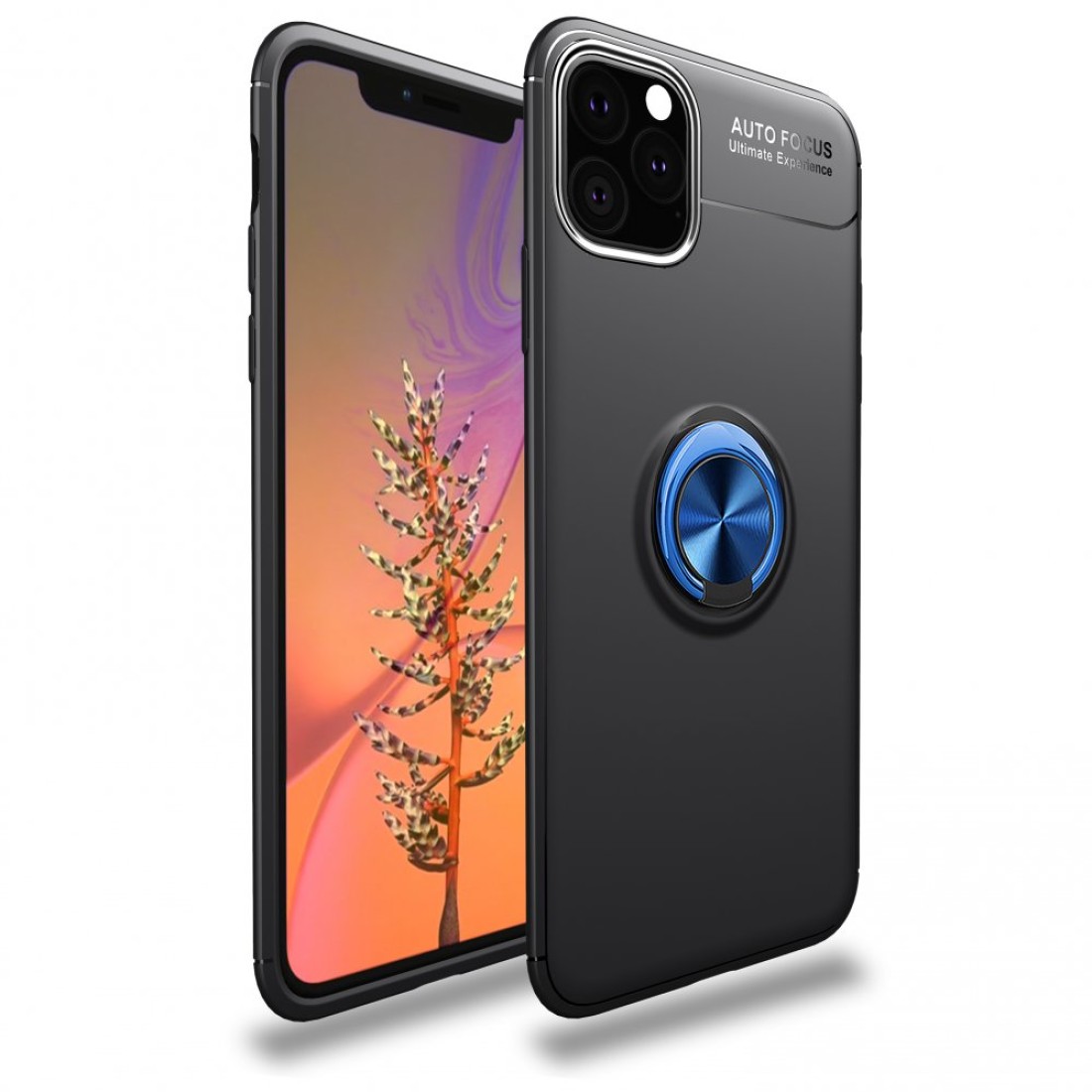 Apple iPhone 11 Pro Kılıf Range Yüzüklü Silikon - Siyah-Mavi