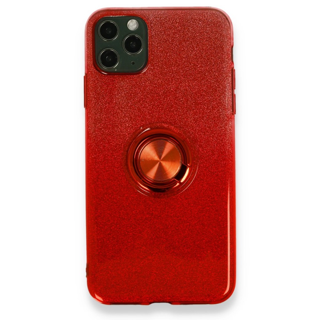 Apple iPhone 11 Pro Kılıf Simli Yüzüklü Silikon - Kırmızı