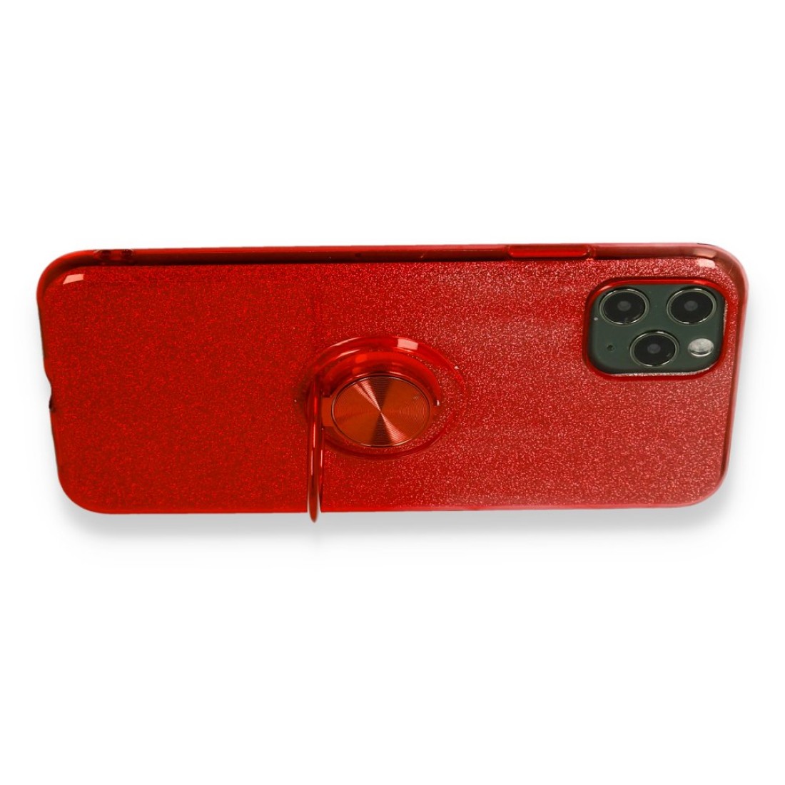 Apple iPhone 11 Pro Kılıf Simli Yüzüklü Silikon - Kırmızı