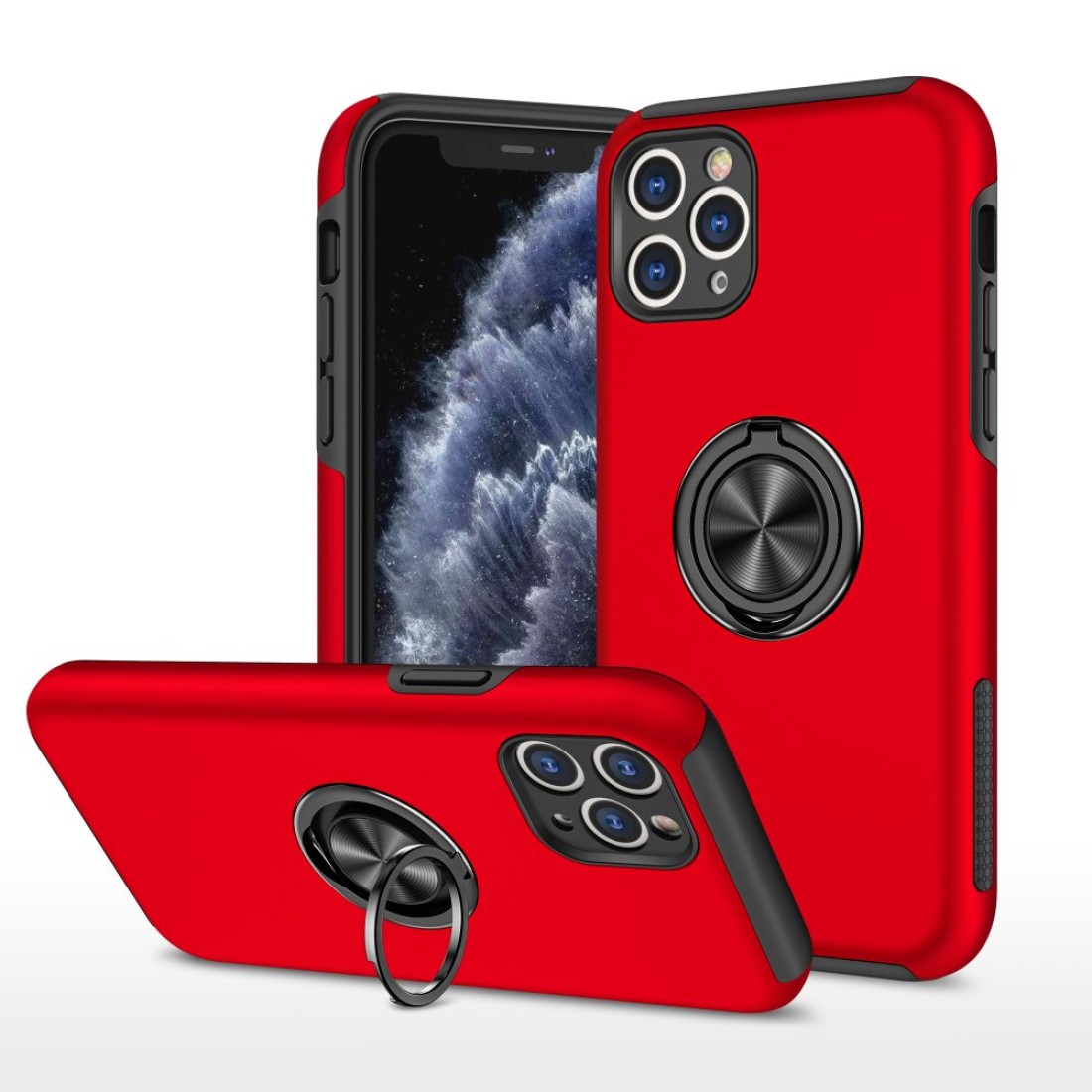 Apple iPhone 11 Pro Max Kılıf Elit Yüzüklü Kapak - Kırmızı