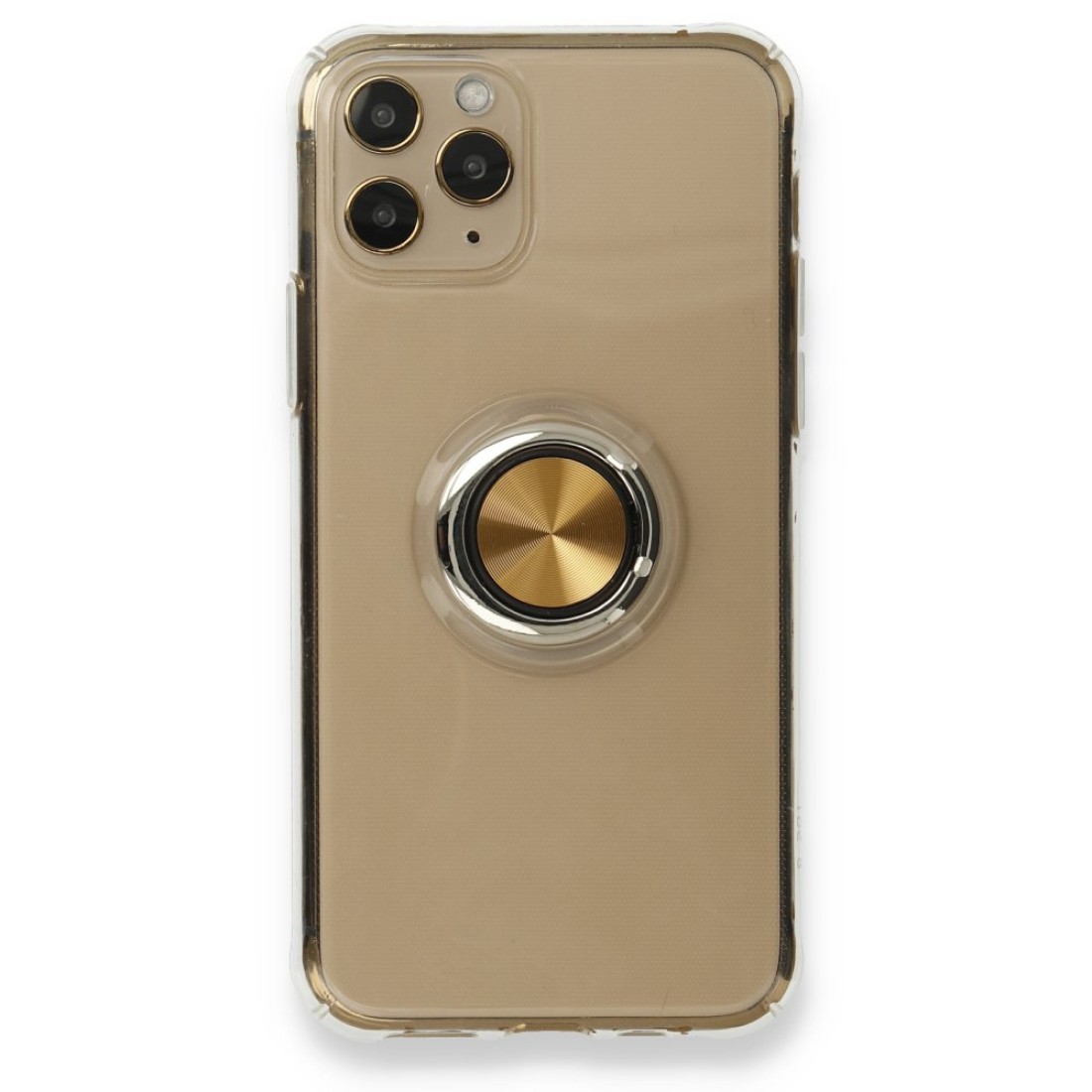 Apple iPhone 11 Pro Max Kılıf Gros Yüzüklü Silikon - Gold