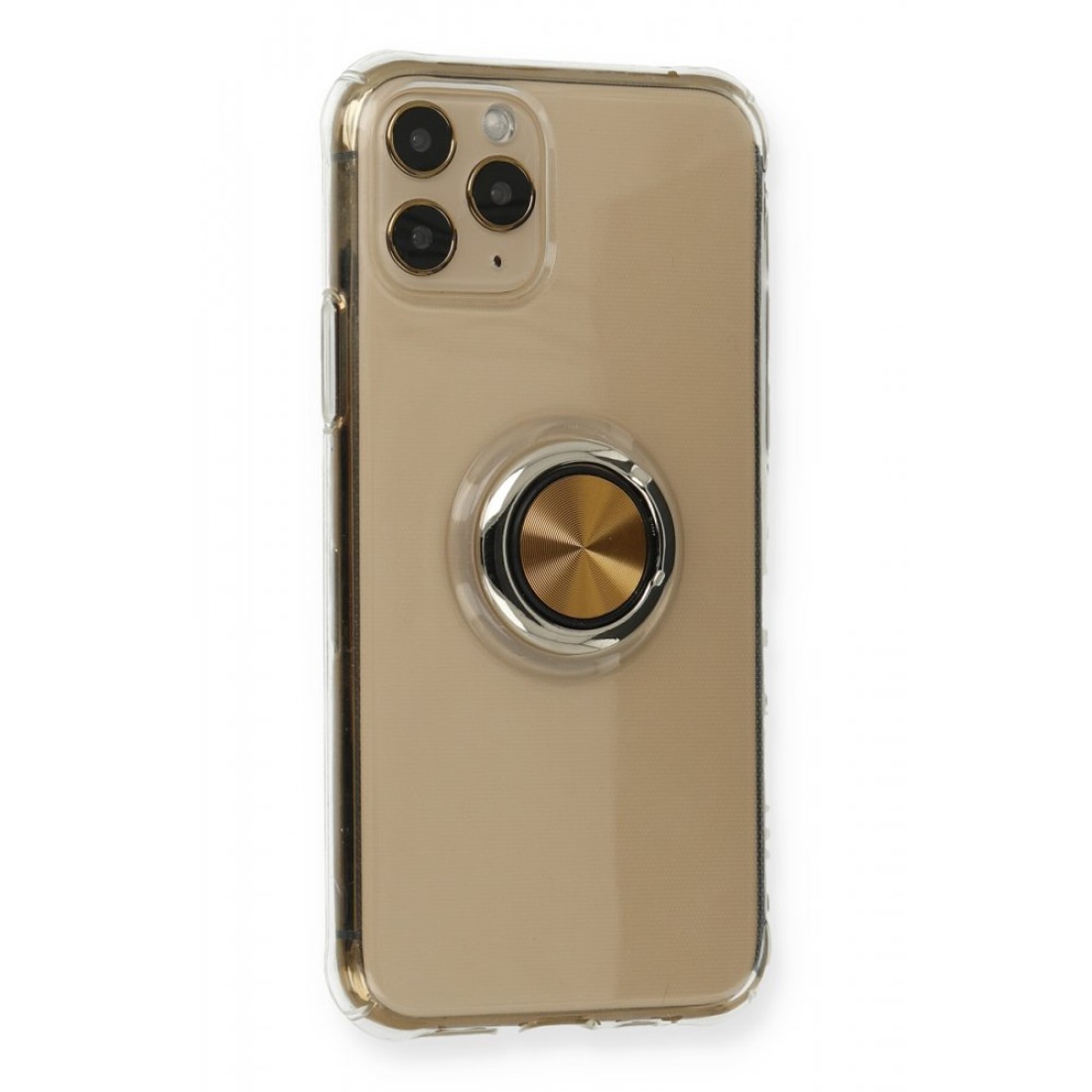Apple iPhone 11 Pro Max Kılıf Gros Yüzüklü Silikon - Gold