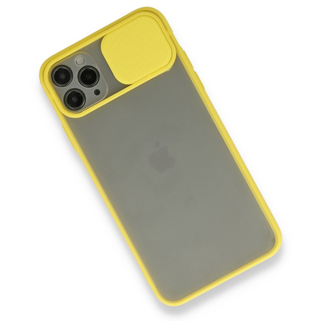 Apple iPhone 11 Pro Max Kılıf Palm Buzlu Kamera Sürgülü Silikon - Sarı