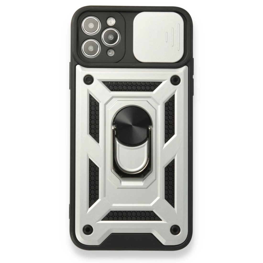 Apple iPhone 11 Pro Max Kılıf Pars Lens Yüzüklü Silikon - Gümüş