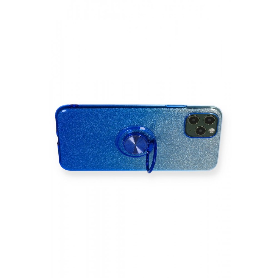 Apple iPhone 11 Pro Max Kılıf Simli Yüzüklü Silikon - Mavi
