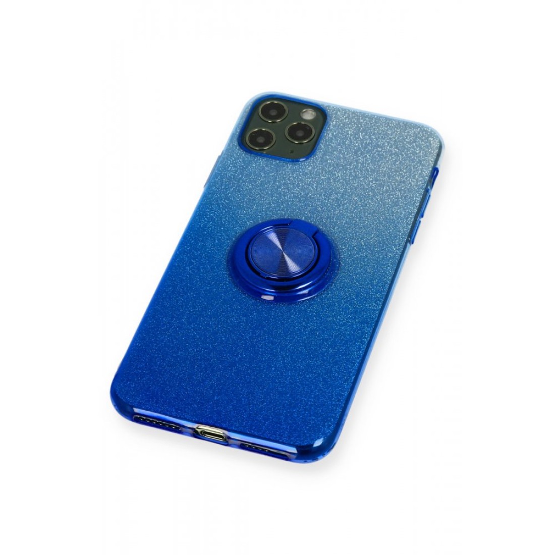 Apple iPhone 11 Pro Max Kılıf Simli Yüzüklü Silikon - Mavi