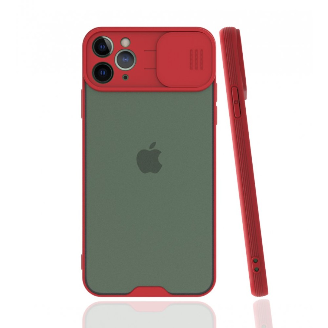 Apple iPhone 11 Pro Max Kılıf Platin Kamera Koruma Silikon - Kırmızı