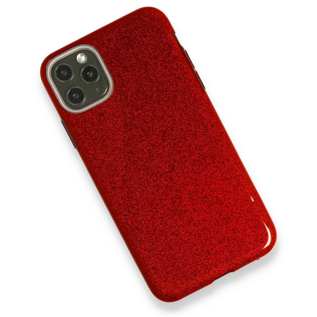 Apple iPhone 11 Pro Max Kılıf Simli Katmanlı Silikon - Kırmızı
