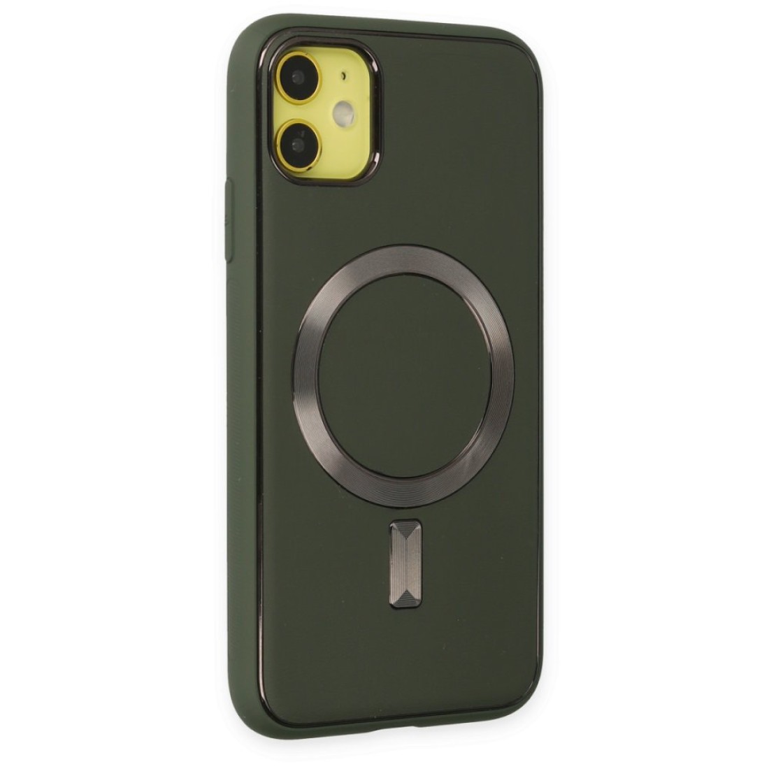 Apple iPhone 12 Kılıf Coco Deri Magneticsafe Silikon - Haki Yeşil