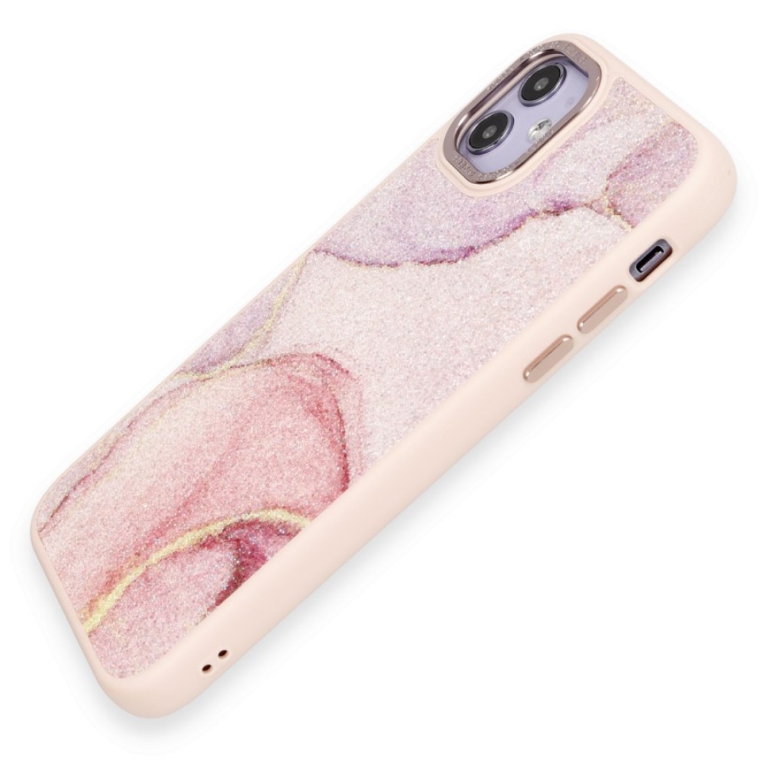 Apple iPhone 12 Kılıf Moda Simli Kapak - Rose