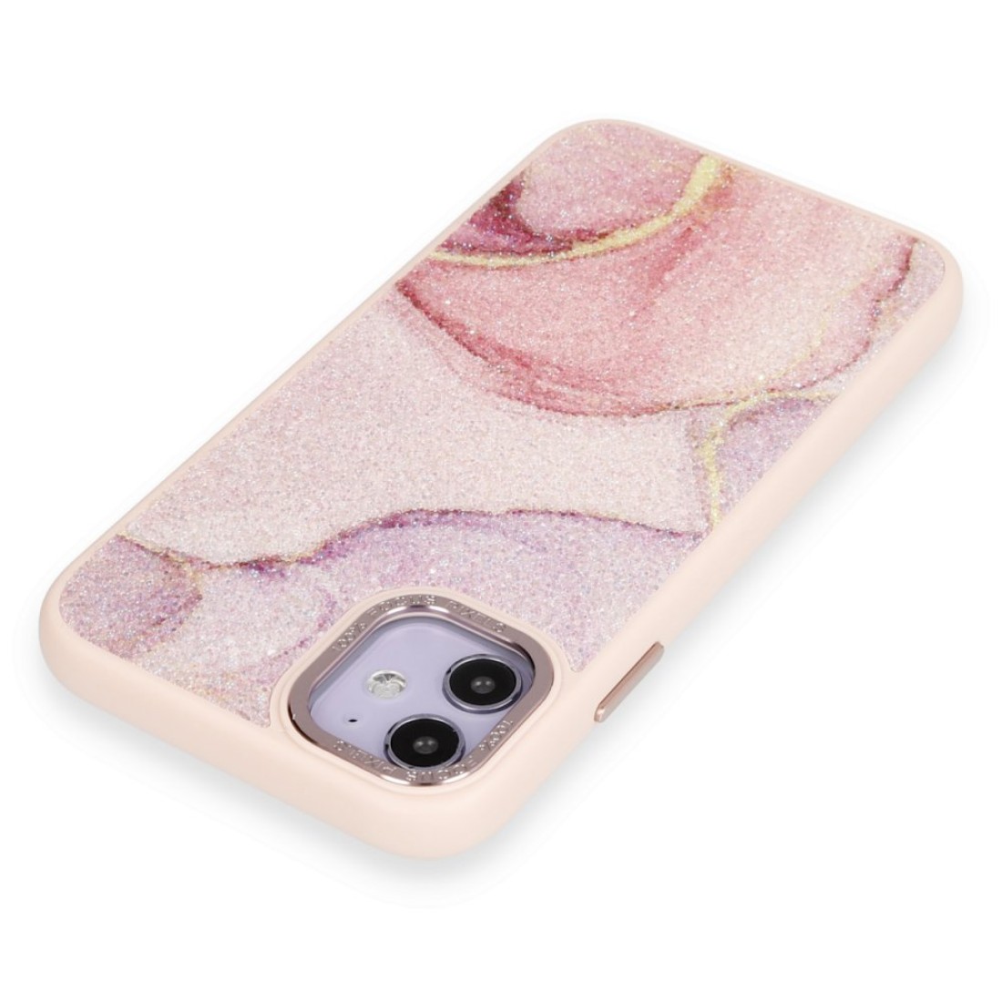 Apple iPhone 12 Kılıf Moda Simli Kapak - Rose