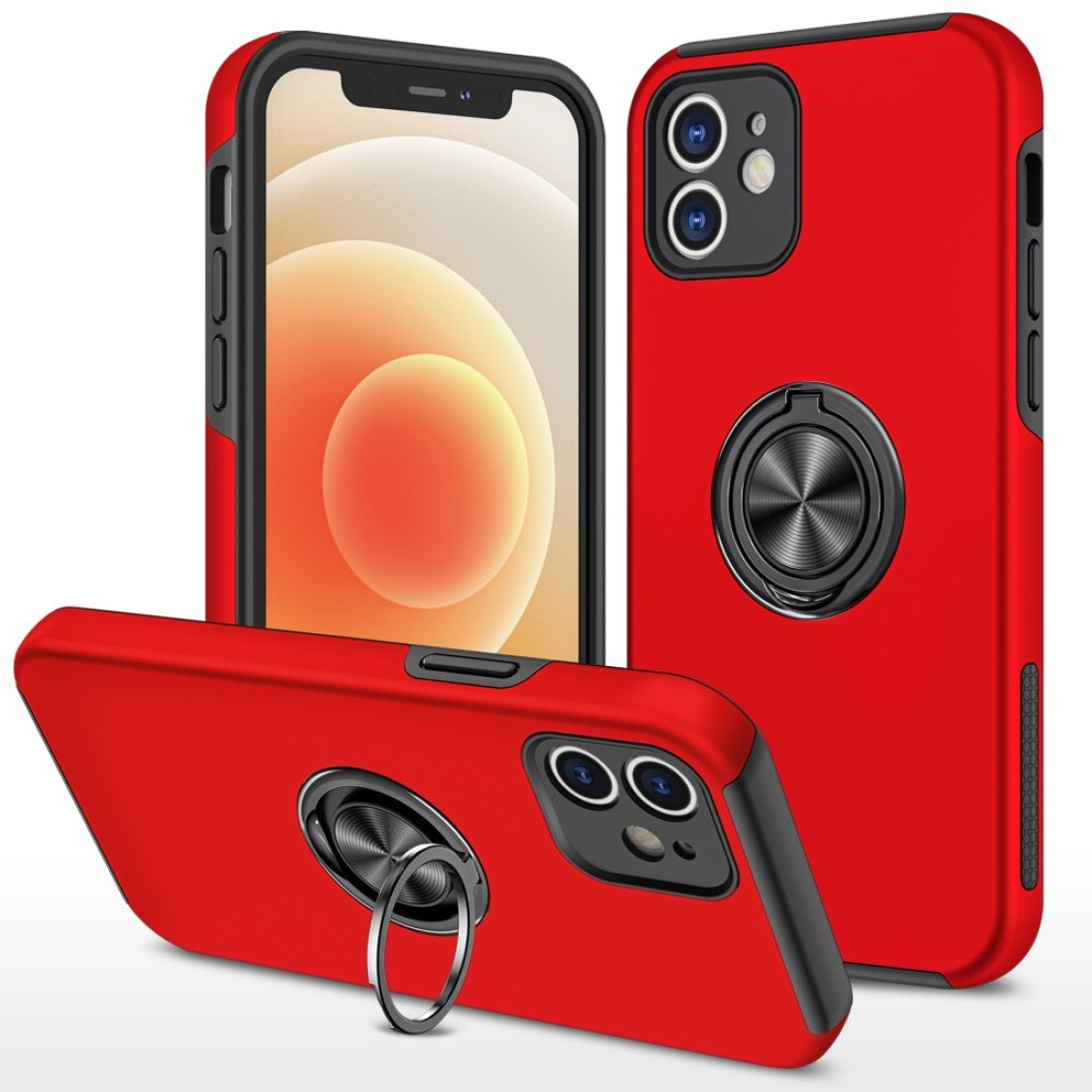 Apple iPhone 12 Mini Kılıf Elit Yüzüklü Kapak - Kırmızı