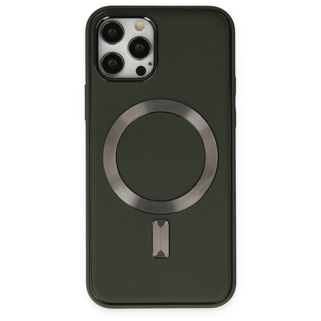 Apple iPhone 12 Pro Kılıf Coco Deri Magneticsafe Silikon - Haki Yeşil