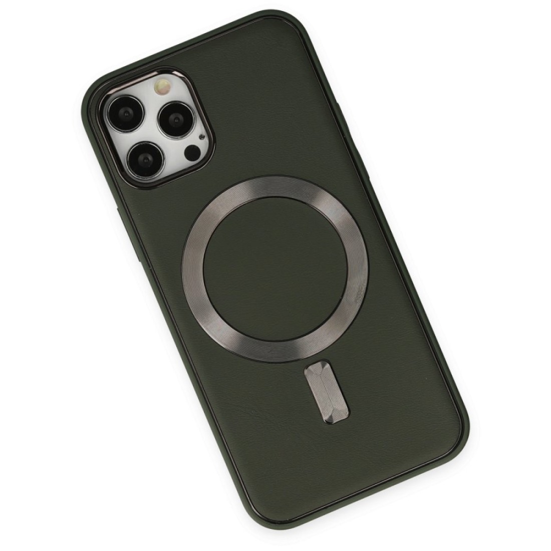 Apple iPhone 12 Pro Kılıf Coco Deri Magneticsafe Silikon - Haki Yeşil