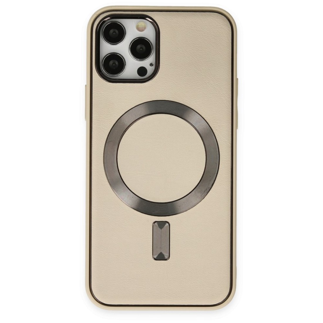 Apple iPhone 12 Pro Kılıf Coco Deri Magneticsafe Silikon - Krem