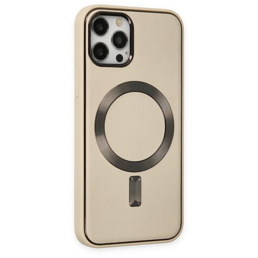 Apple iPhone 12 Pro Kılıf Coco Deri Magneticsafe Silikon - Krem