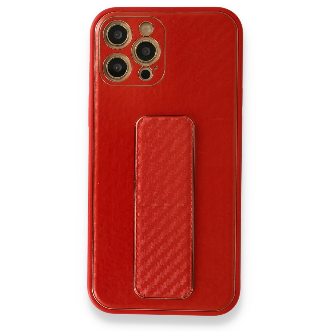 Apple iPhone 12 Pro Kılıf Coco Karbon Standlı Kapak  - Kırmızı