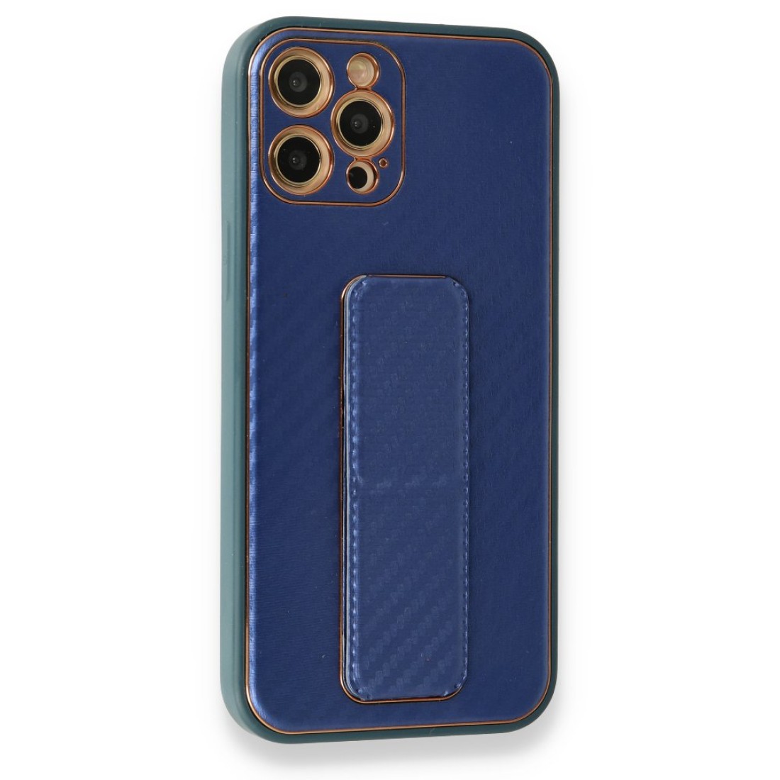 Apple iPhone 12 Pro Kılıf Coco Karbon Standlı Kapak  - Mavi