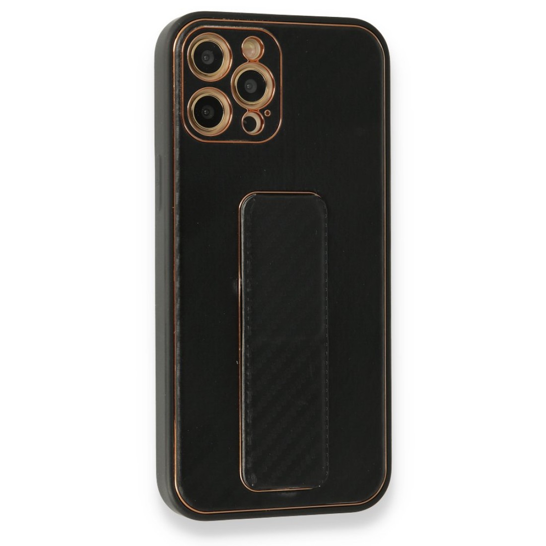 Apple iPhone 12 Pro Kılıf Coco Karbon Standlı Kapak  - Siyah