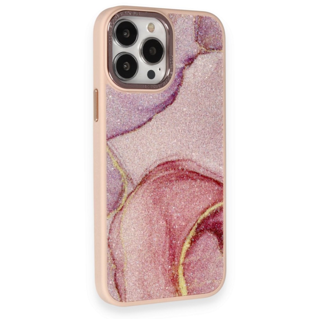 Apple iPhone 12 Pro Kılıf Moda Simli Kapak - Rose