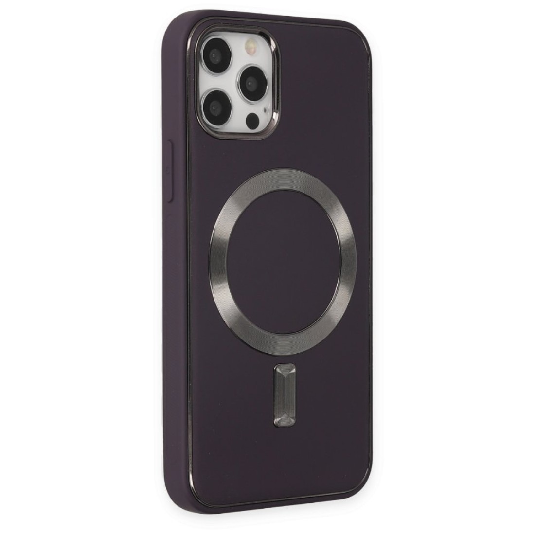 Apple iPhone 12 Pro Max Kılıf Coco Deri Magneticsafe Silikon - Derin Mor