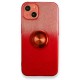 Apple iPhone 13 Kılıf Simli Yüzüklü Silikon - Kırmızı