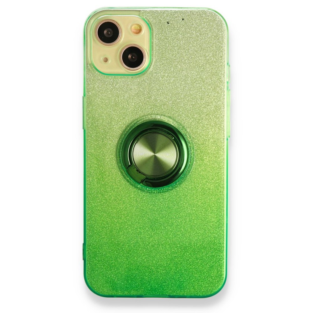 Apple iPhone 13 Kılıf Simli Yüzüklü Silikon - Yeşil