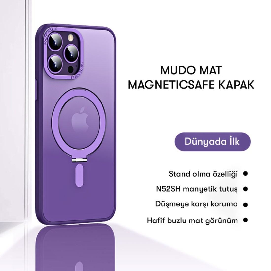 Apple iPhone 13 Pro Kılıf Mudo Mat Magneticsafe Kapak - Derin Mor